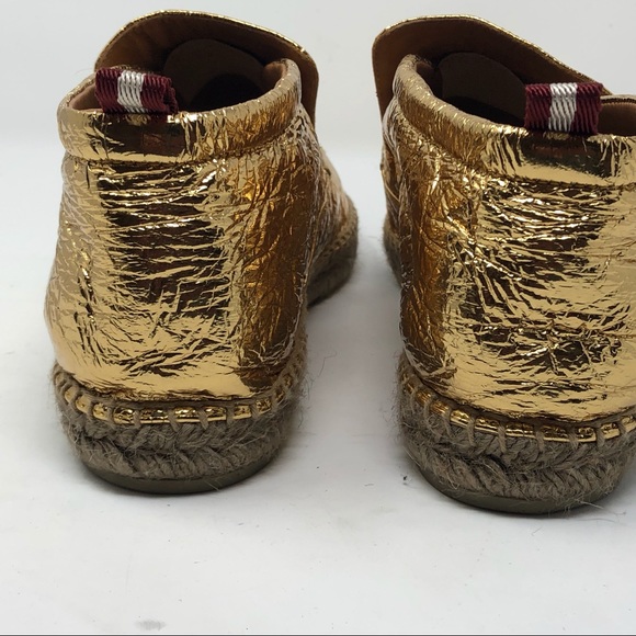 Bally Gold Crinkle Leather Slip On Espadrilles - Picture 3 of 7